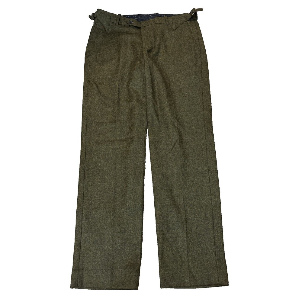 Bespoke STUDIOSUITS Wool Blend Brown Tweed Trousers Mens 36 x 31 w/ hip straps